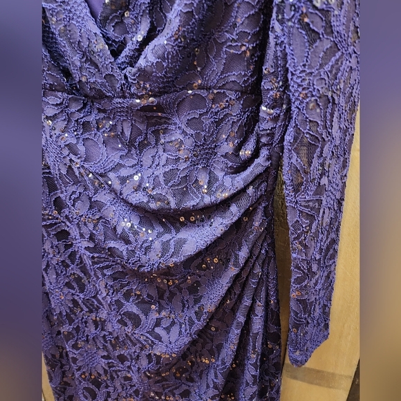 Lauren Ralph Lauren Evening Gown Dress Lace Sequin Plum Purple - Picture 8 of 9